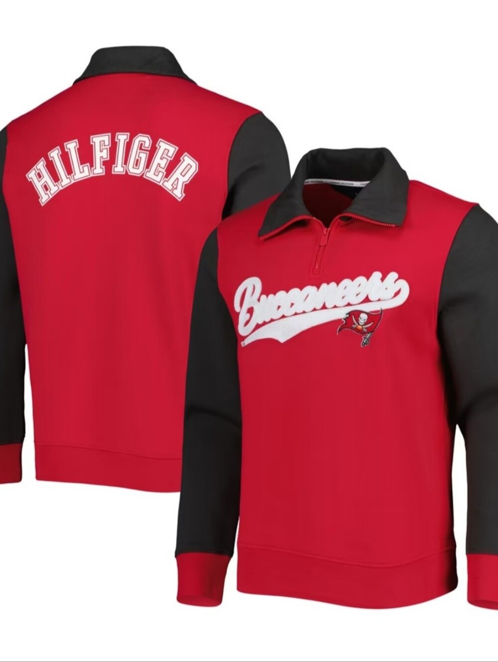 NWT Men's Tommy Hilfiger Red/Pewter Tampa Bay Buccaneers Quarter-Zip Sweatshirt